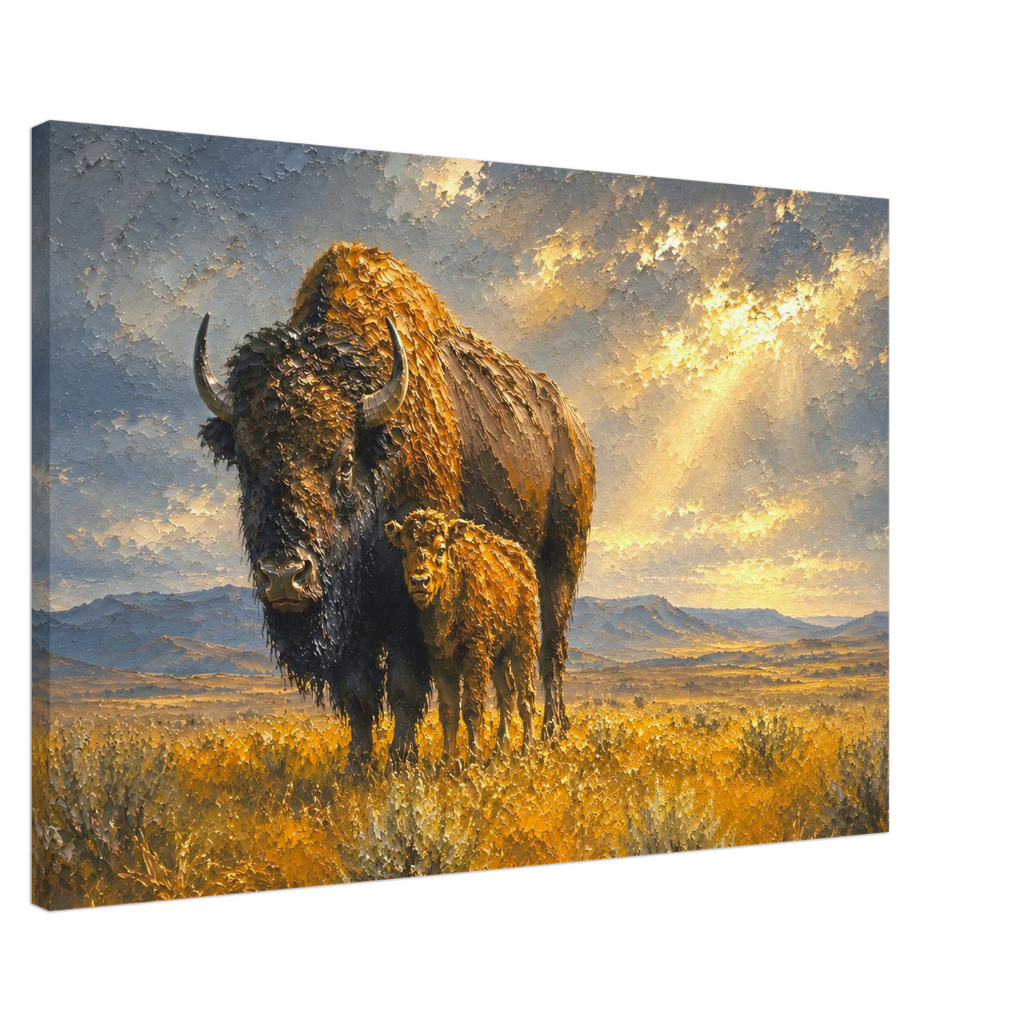 Inheritance of the Plains bison and calf impasto fine art canvas print by The MintMark