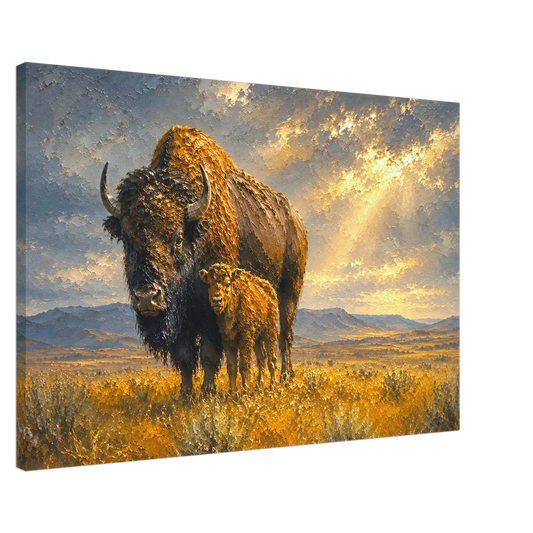 Inheritance of the Plains bison and calf impasto fine art canvas print by The MintMark
