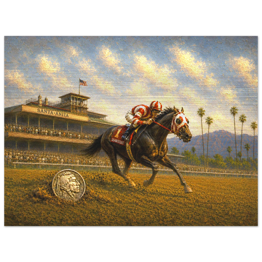 Seabiscuit Wins Santa Anita horse racing brushed aluminum art print by The MintMark