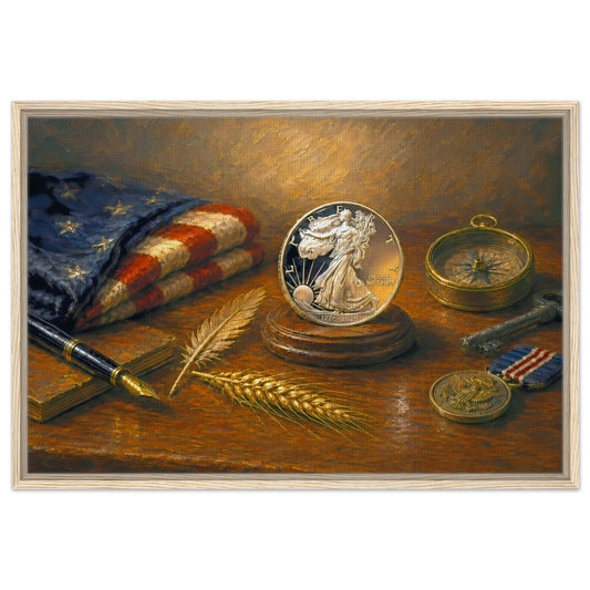 The American Table America 250 Silver Eagle still life framed canvas by The MintMark