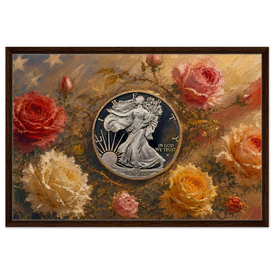 Liberty in Bloom America 250 Silver Eagle framed canvas art by The MintMark