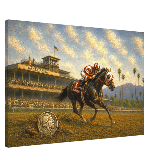 Seabiscuit at Santa Anita 1936 Buffalo Nickel horse racing canvas print by The MintMark