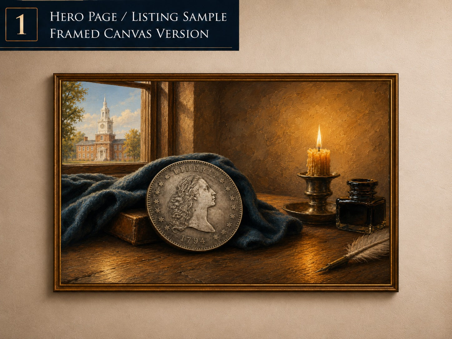1794 Flowing Hair Silver Dollar framed canvas — view 14