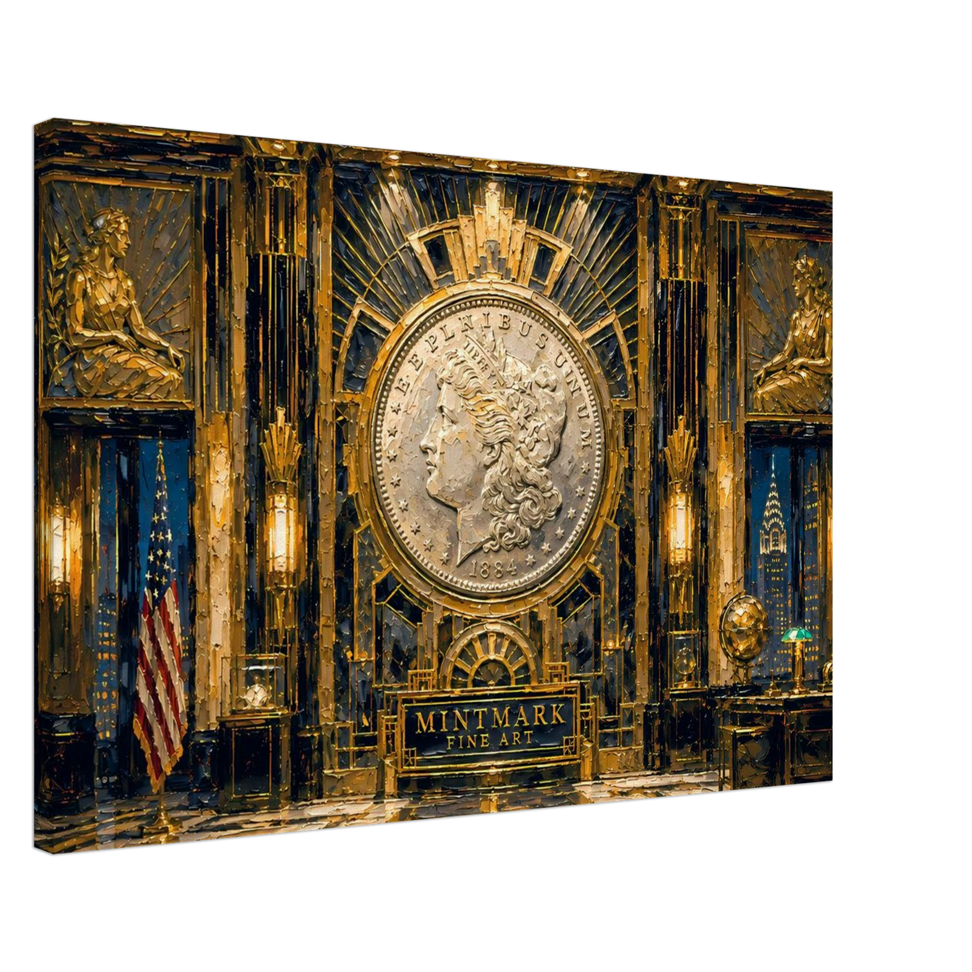 Morgan Deco Silver Gallery Art Deco Morgan Dollar impasto print by The MintMark