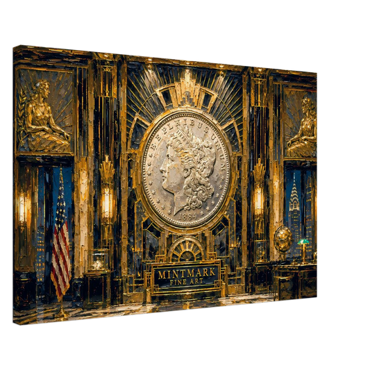 Morgan Deco Silver Gallery Art Deco Morgan Dollar impasto print by The MintMark