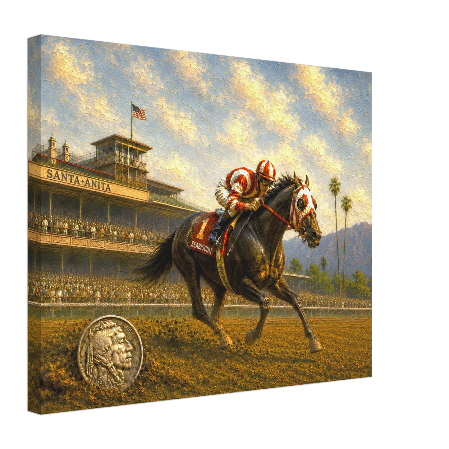 Seabiscuit at Santa Anita Buffalo Nickel canvas print — view 3